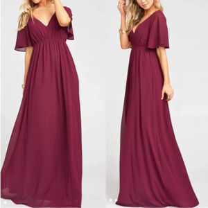 Show Me Your Mumu Emily Empire Merlot Chiffon Maxi Dress